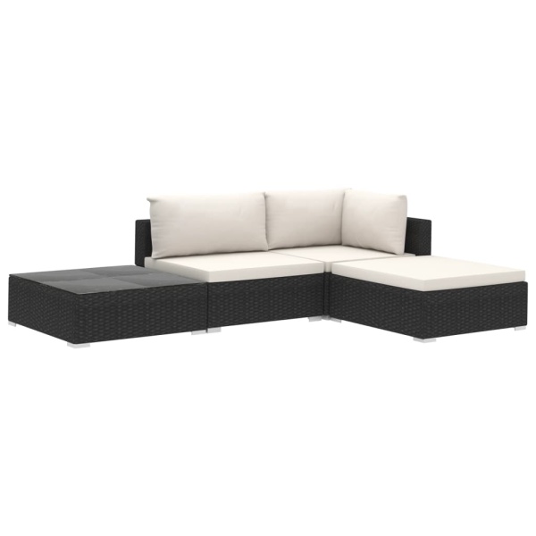 Set Mobilier De Grădină Cu Perne 4 Piese Negru Poliratan 46778